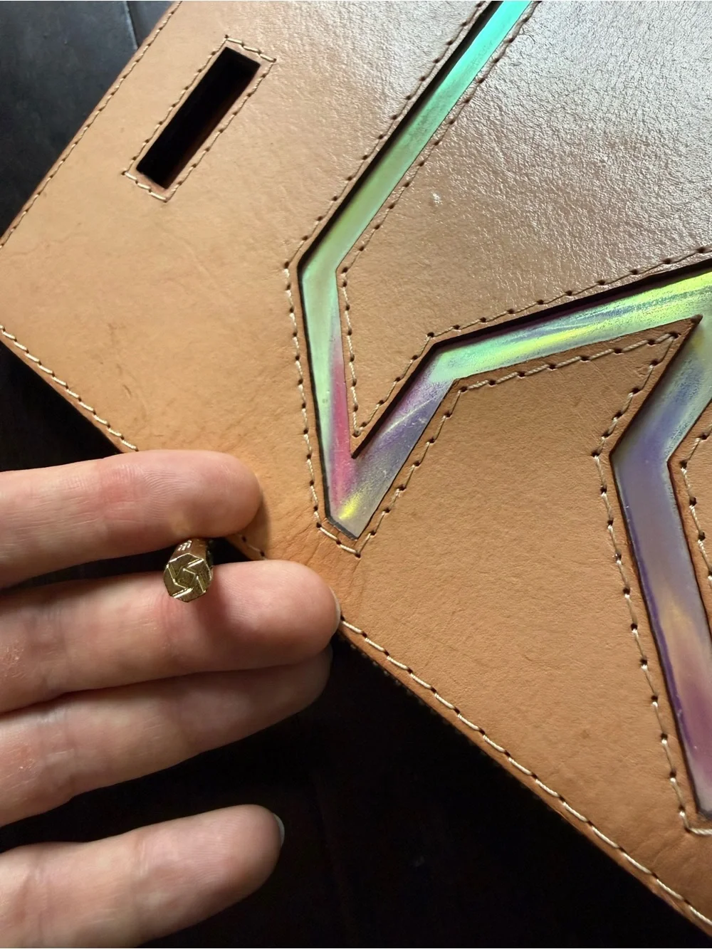 NONMember Nude/Iridescent Geometric Accent Clutch. Genuine Leather